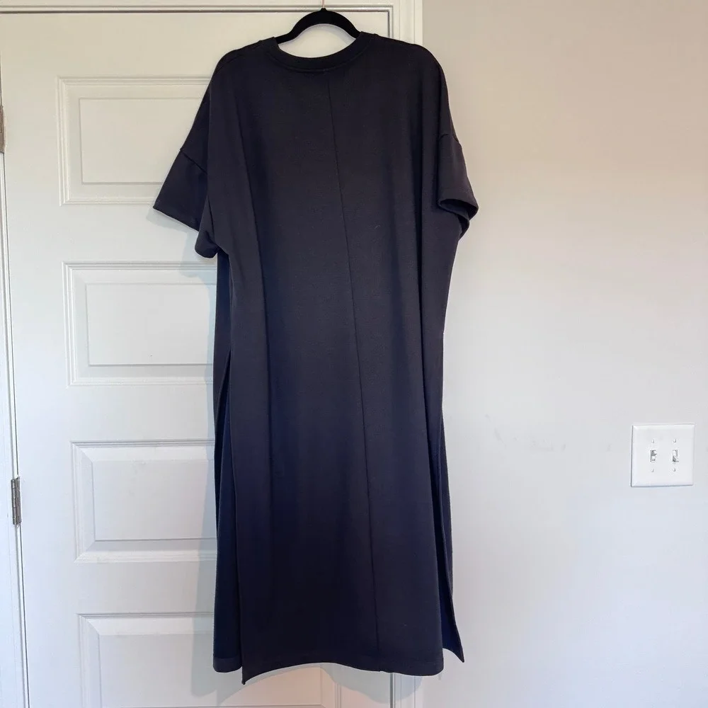 Athleta Black Coaster Luxe Sweatshirt Maxi Dress XL Short Sleeve Side Slit